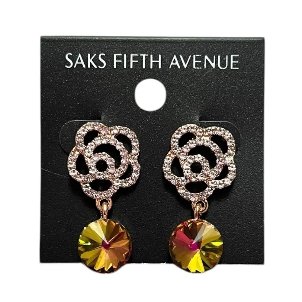 💎2/$30💎 Saks Fifth Avenue Gold Crystal Flower Drop Earrings